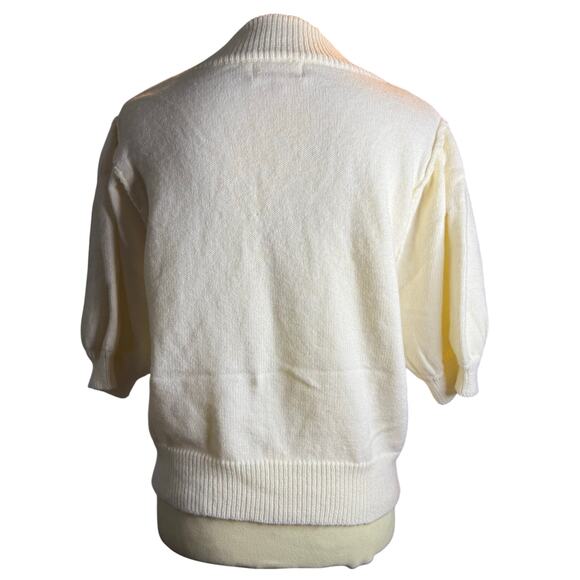 Peach Love California Feast Mode Graphic Puff Sleeve Knit Sweater, Size Large - Picture 6 of 8